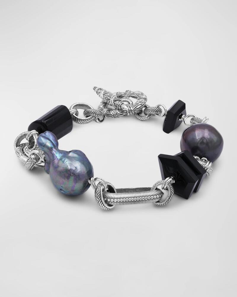 Stephen Dweck Black Agate and Baroque Pearl Bracelet in Sterling Silver Cover