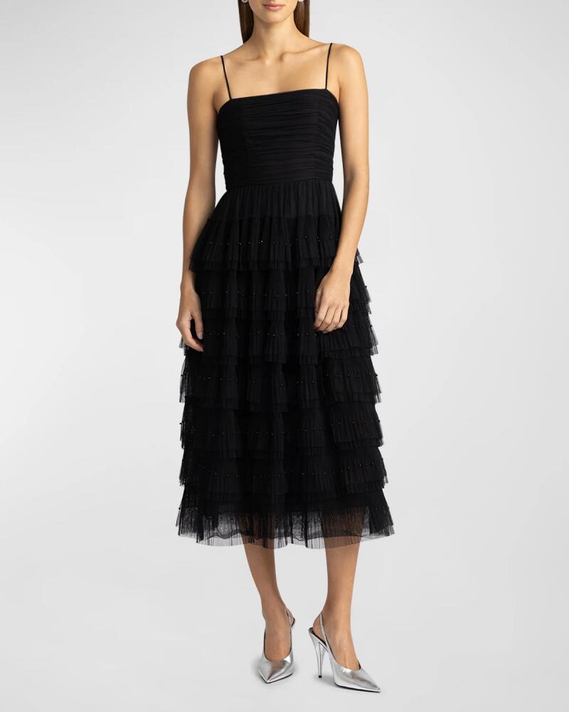 Zac Posen Strapless Layered Pleated Tulle Midi Dress Cover