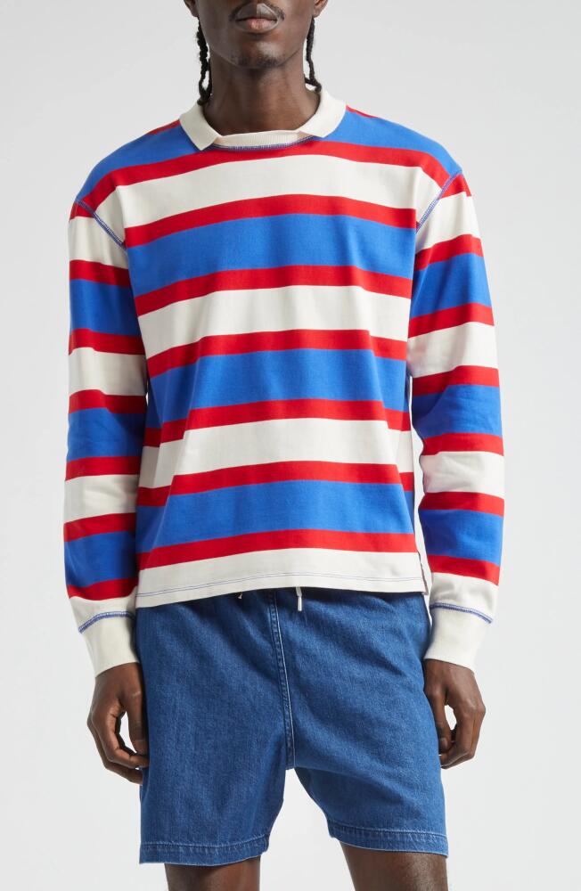 Drake's Stripe Long Sleeve Rugby T-Shirt in Navy White And Red Cover