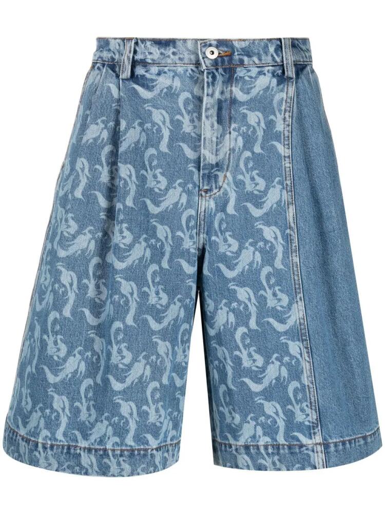 Feng Chen Wang printed denim shorts - Blue Cover