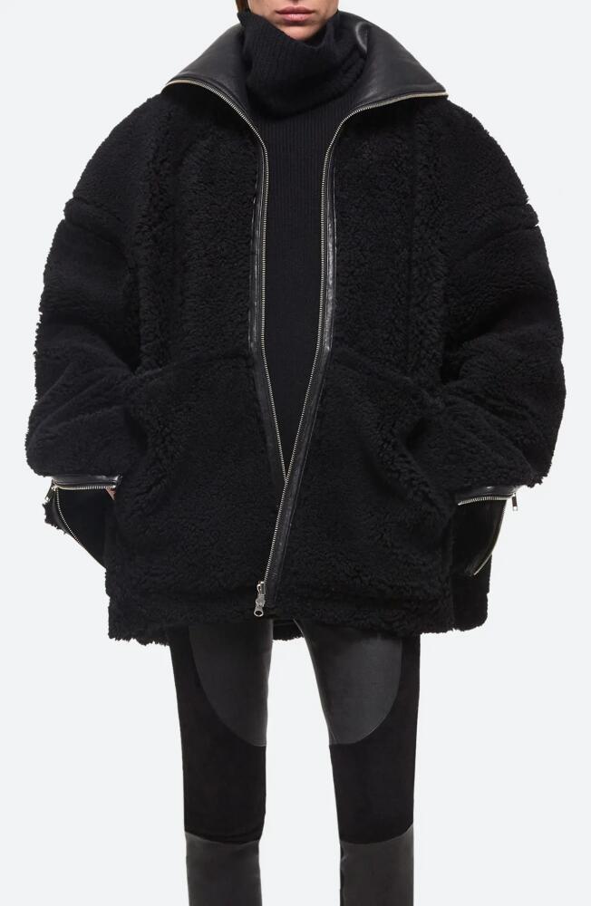 Helmut Lang Apex Hooded Reversible Genuine Shearling & Leather Coat in Black/Black Cover