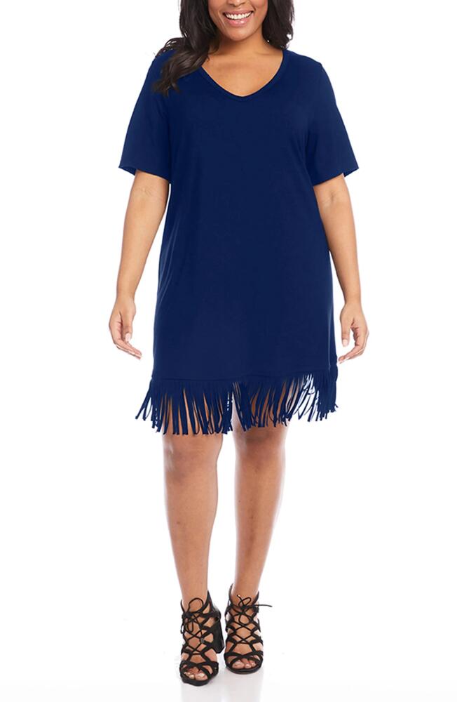 Karen Kane Fringe Trim V-Neck Dress in Navy Cover