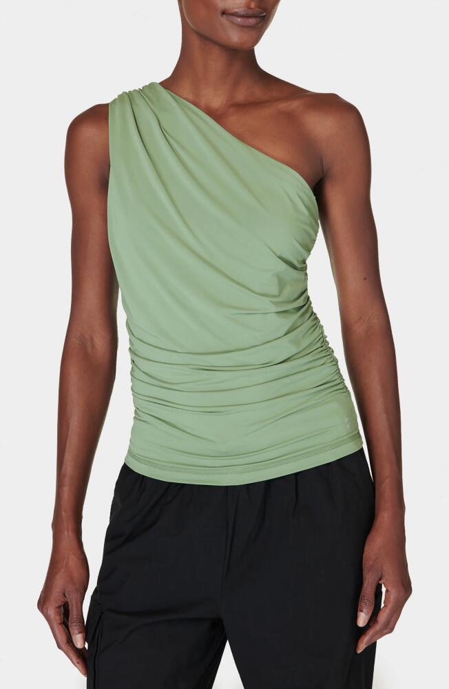 Sweaty Betty One-Shoulder Bra Tank in Savannah Green Cover