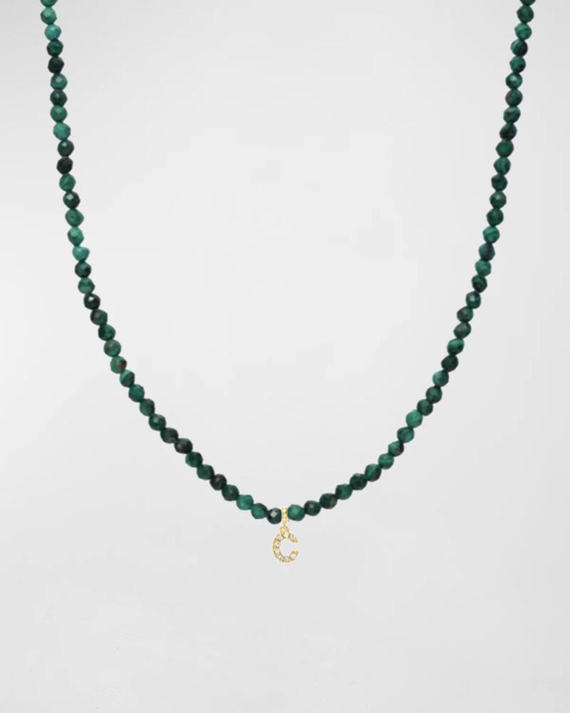 Zoe Lev Jewelry Malachite Beaded Mini Diamond Spaced Initial Necklace Cover