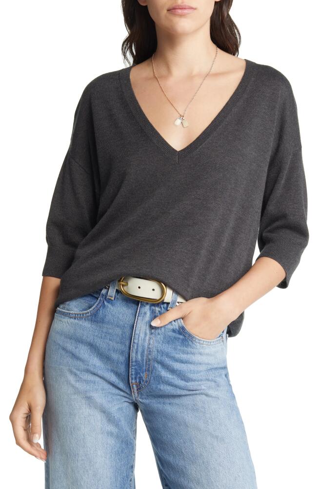 Treasure & Bond V-Neck Sweater in Grey Dark Charcoal Heather Cover