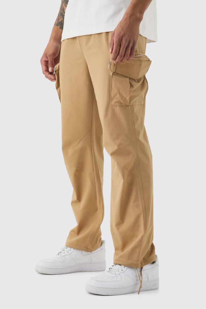 Mens Technical Stretch Straight Fit Cargo Pants - Beige Cover