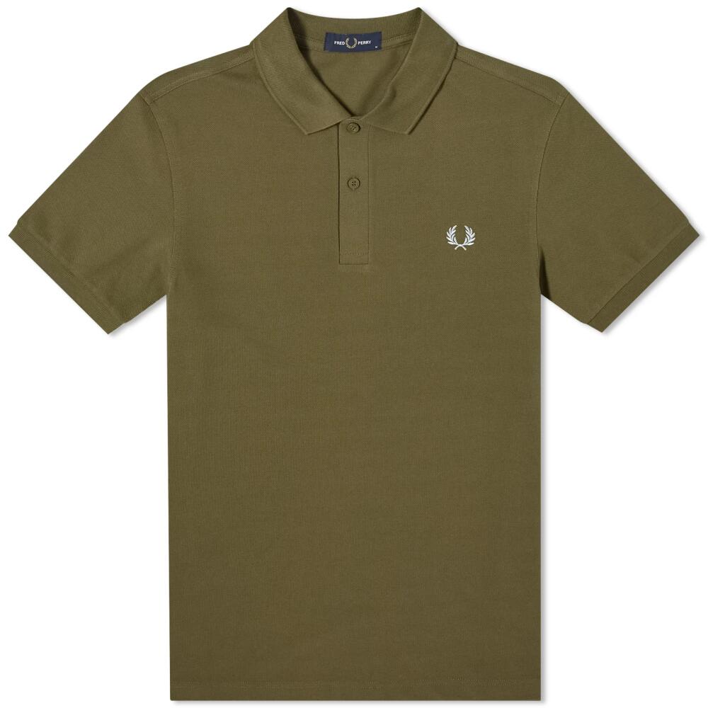 Fred Perry Men's Plain Polo Shirt in Uniform Green/Light Ice Cover