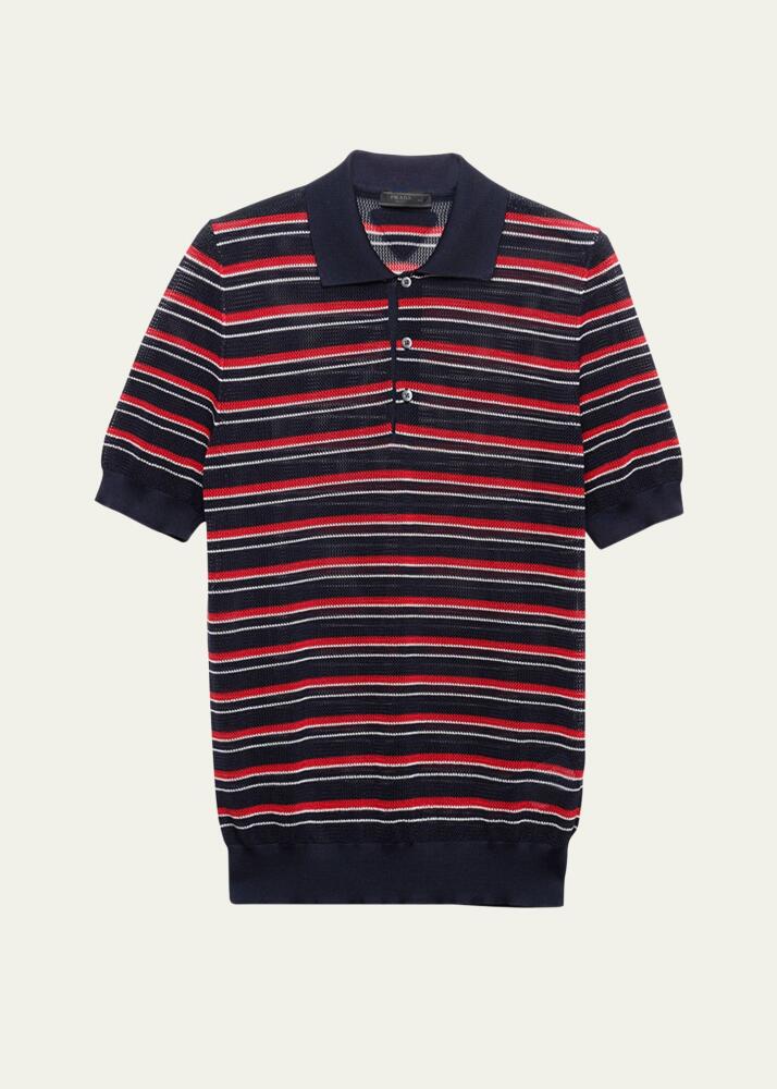 Prada Men's Knit Stripe Polo Shirt Cover