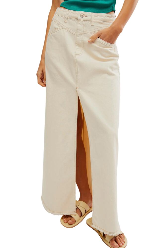 Free People Come as You Are Frayed Hem Denim Maxi Skirt in Wisp Cover