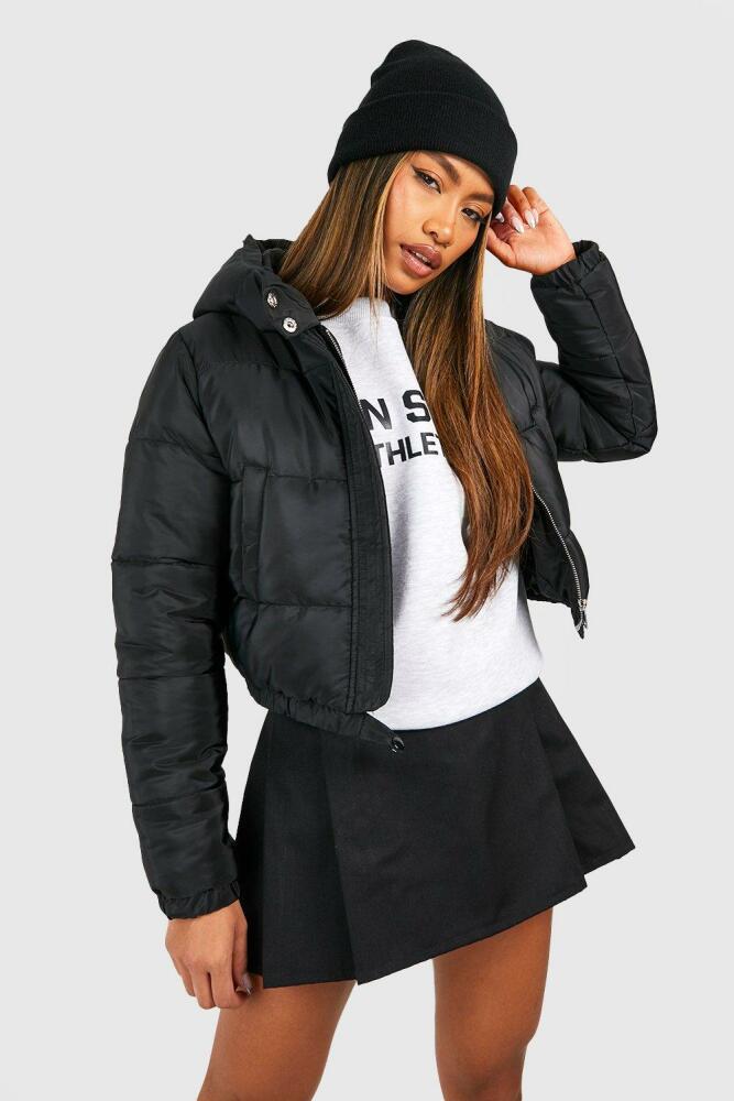 boohoo Womens Hooded Crop Puffer Jacket - Black Cover