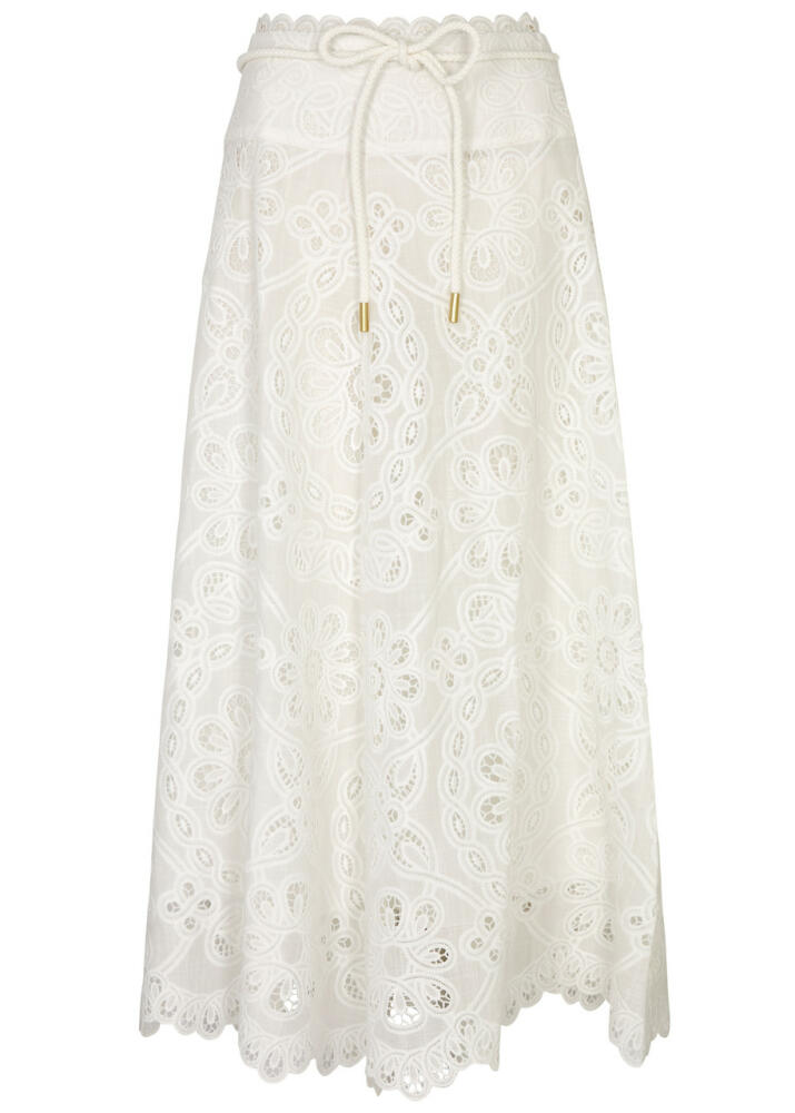 Zimmermann Ottie Broderie Anglaise Cotton Midi Skirt - Ivory Cover