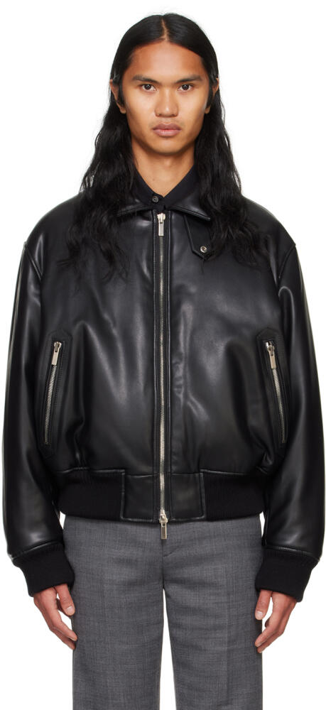 System Black Padded Faux-Leather Bomber Jacket Cover