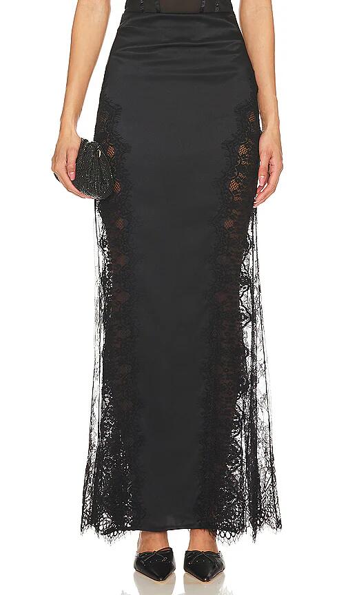 L'AGENCE Minka Long Lace Panel Skirt in Black Cover