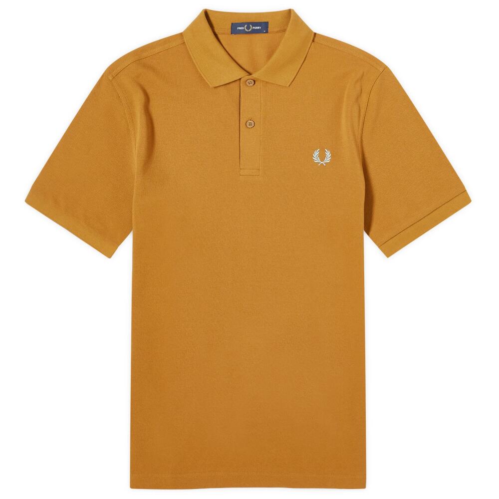 Fred Perry Men's Plain Polo Shirt in Dark Caramel/Silver Blue Cover