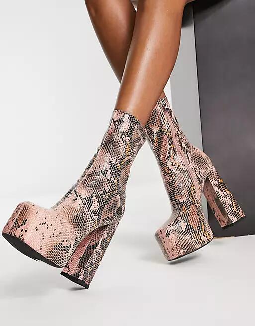 Simmi London platform ankle boots in snake print-Multi Cover