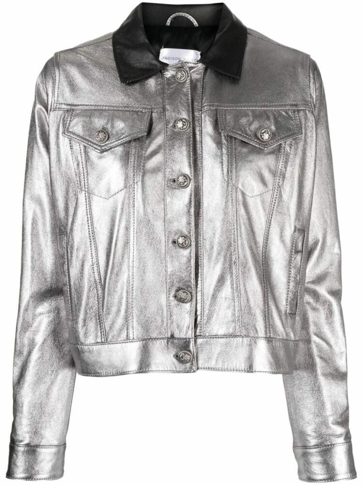 Madison.Maison metallic-finish buttoned leather jacket - Silver Cover