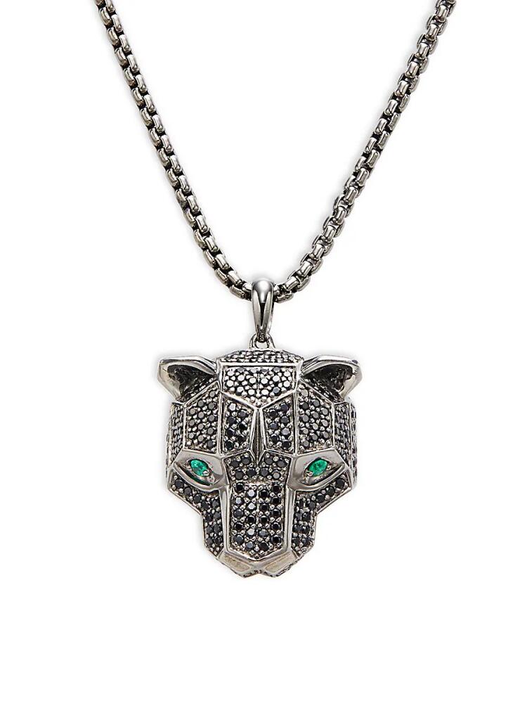 Effy Men's Sterling Silver, Emerald & Black Spinel Panther Pendant Necklace Cover