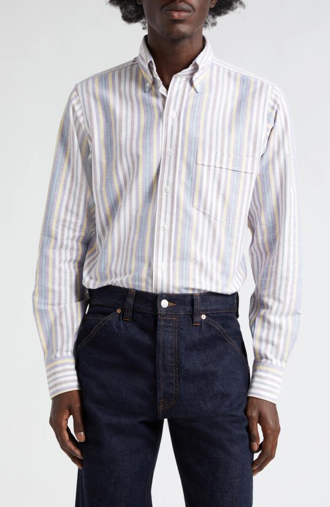 Drake's Stripe Oxford Button-Down Shirt in Purple/Yellow/Brown Cover