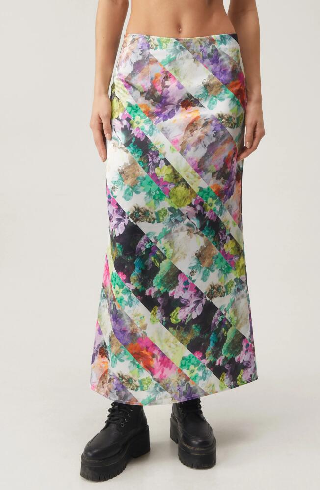 NASTY GAL Floral Bias Cut Maxi Skirt in Purple Multi Cover