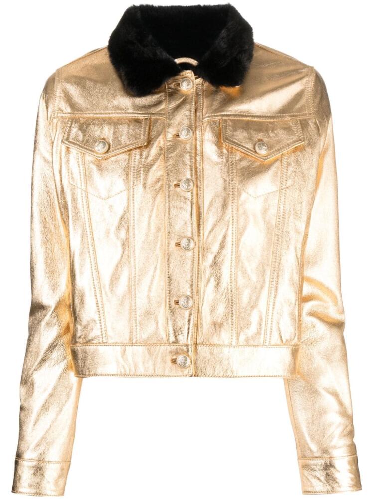 Madison.Maison metallic-finish buttoned leather jacket - Gold Cover