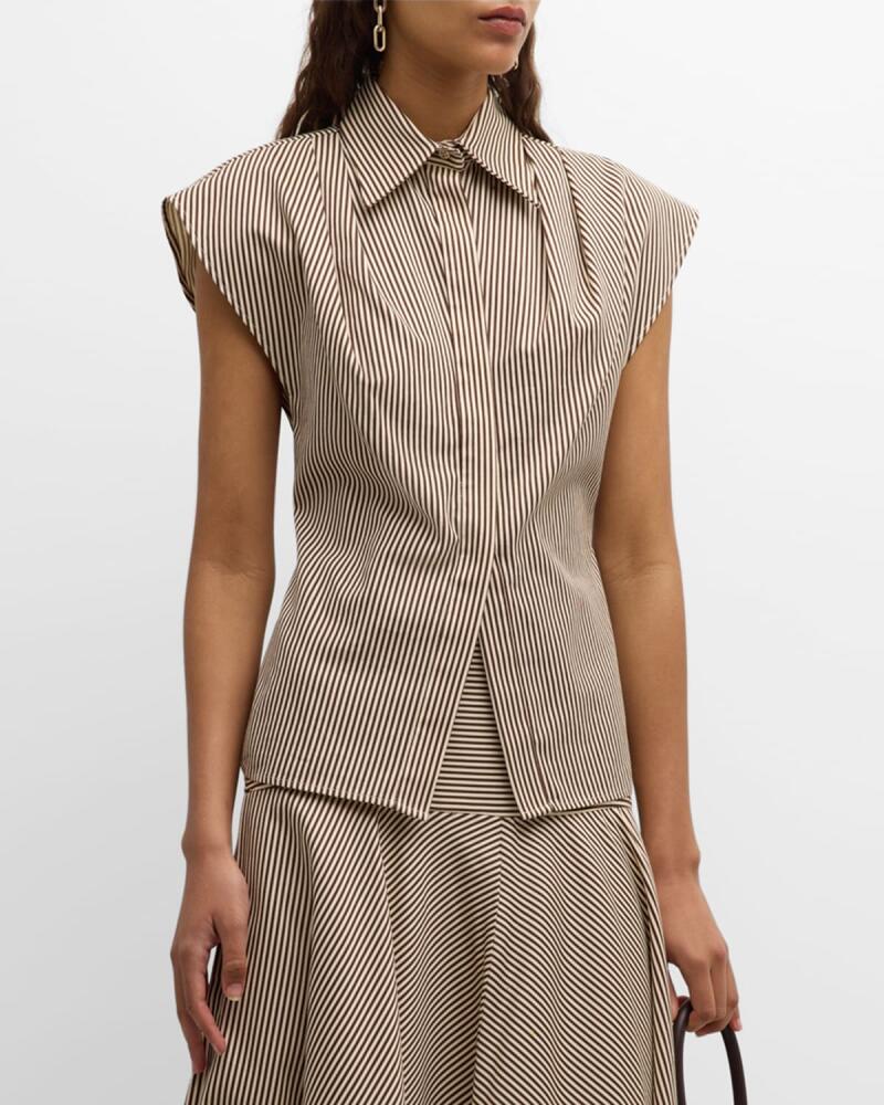 Brandon Maxwell The Gabi Button-Front Shirt with Pleated Shoulder Detail Cover