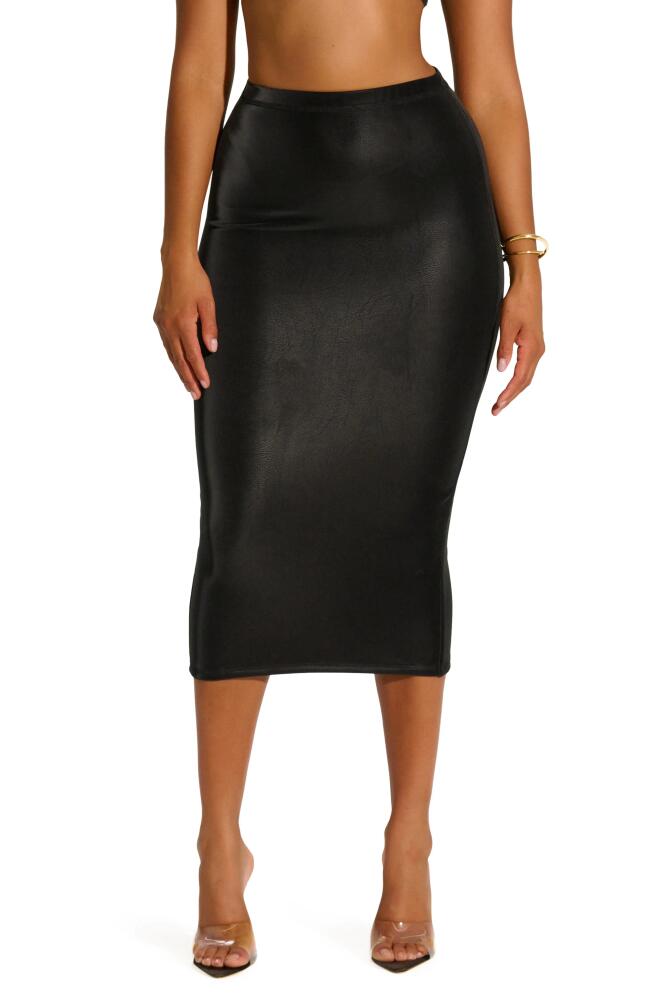 Naked Wardrobe Liquid Faux Suede Strapless Midi Pencil Skirt in Black Cover