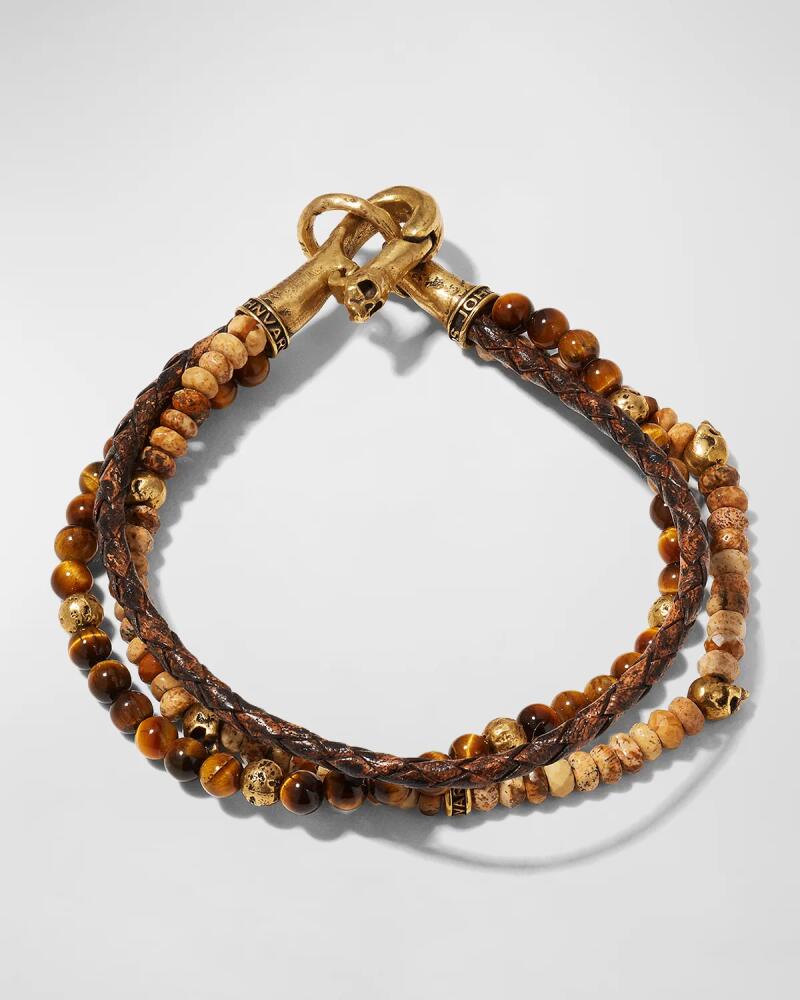 John Varvatos Men's Multi-Strand Leather, Tiger Eye & Jasper Beaded Bracelet Cover