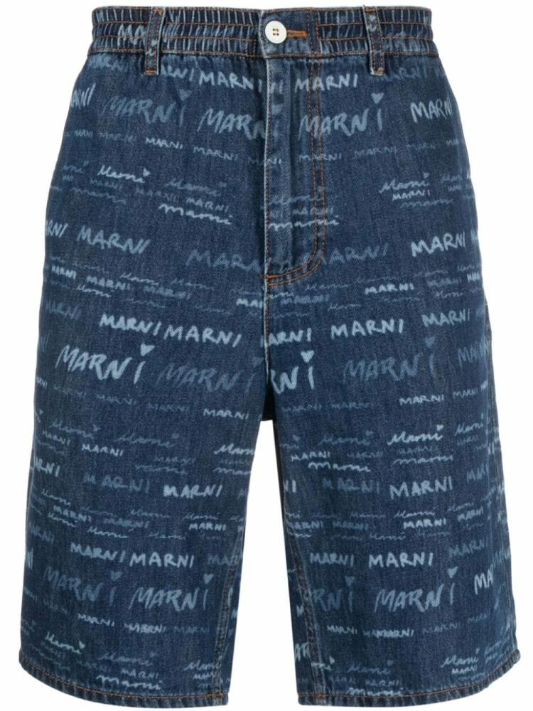 Marni logo-print denim shorts - Blue Cover