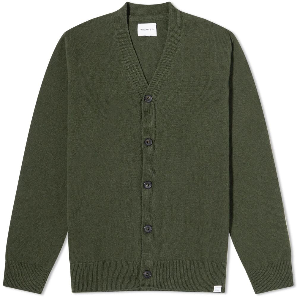 Norse Projects Men's Adam Merino Lambswool Cardigan in Army Green Cover