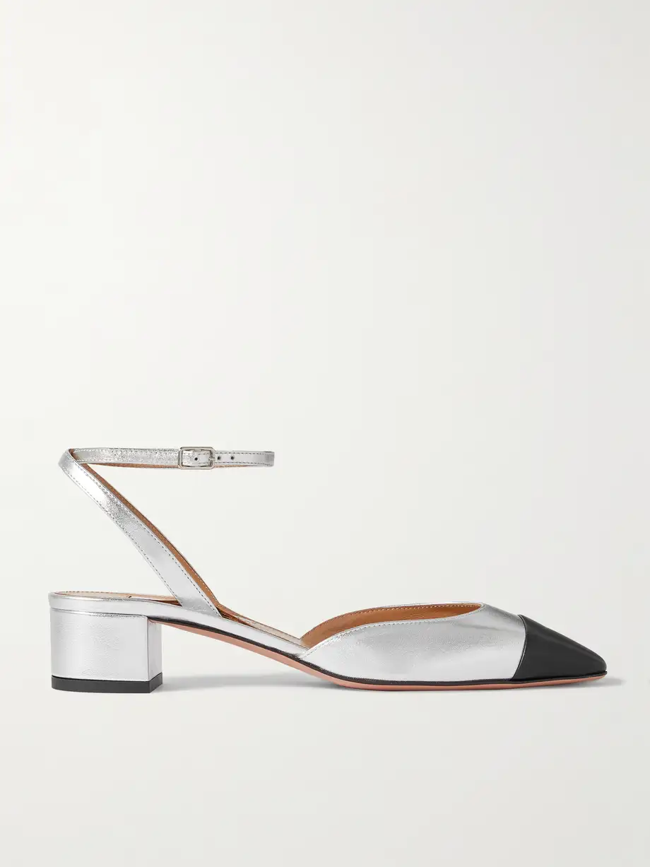 Aquazzura - French Flirt 35 Two-tone Metallic Leather Mary Jane Pumps - Silver Cover