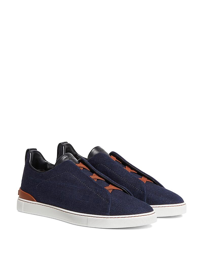 Zegna Blue Cotton Denim Triple Stitch Low Top Sneakers Cover