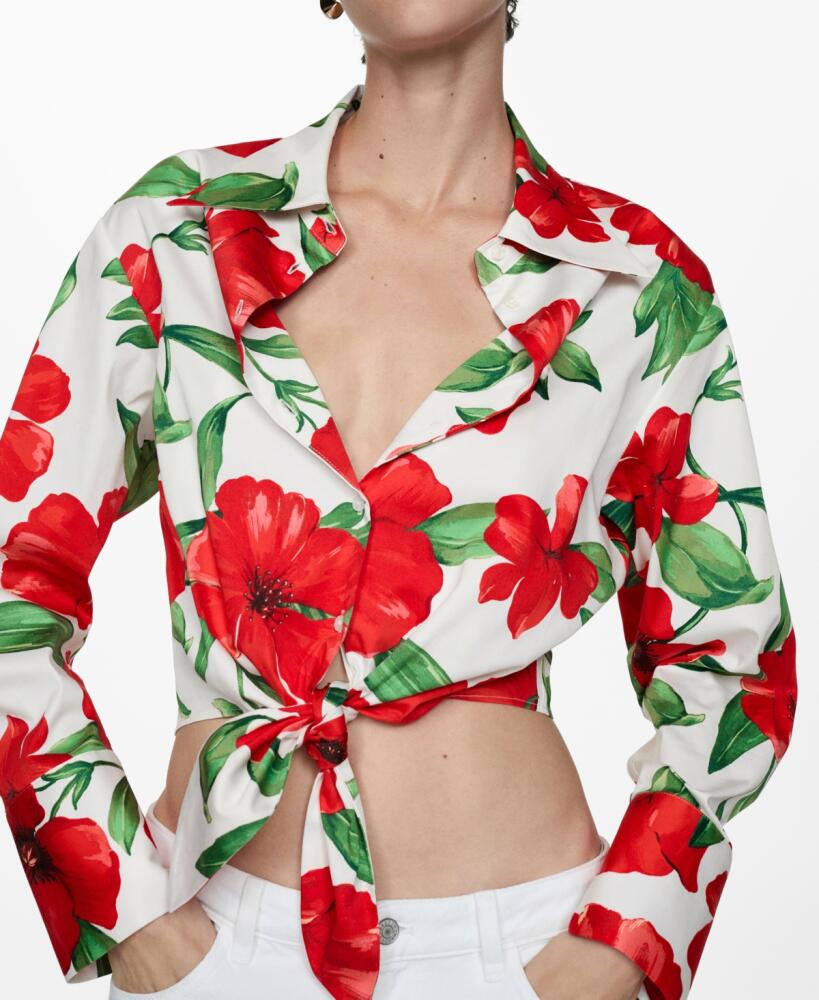 Mango Women's Bow Printed Shirt - Red Cover