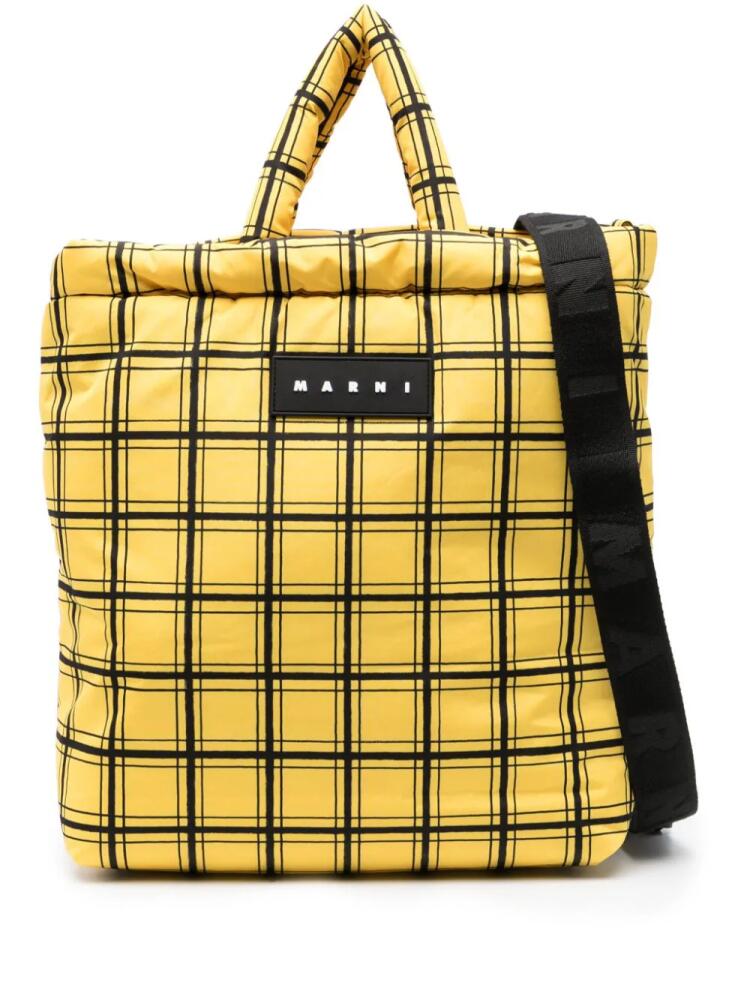 Marni logo-patch checkered tote bag - Yellow Cover