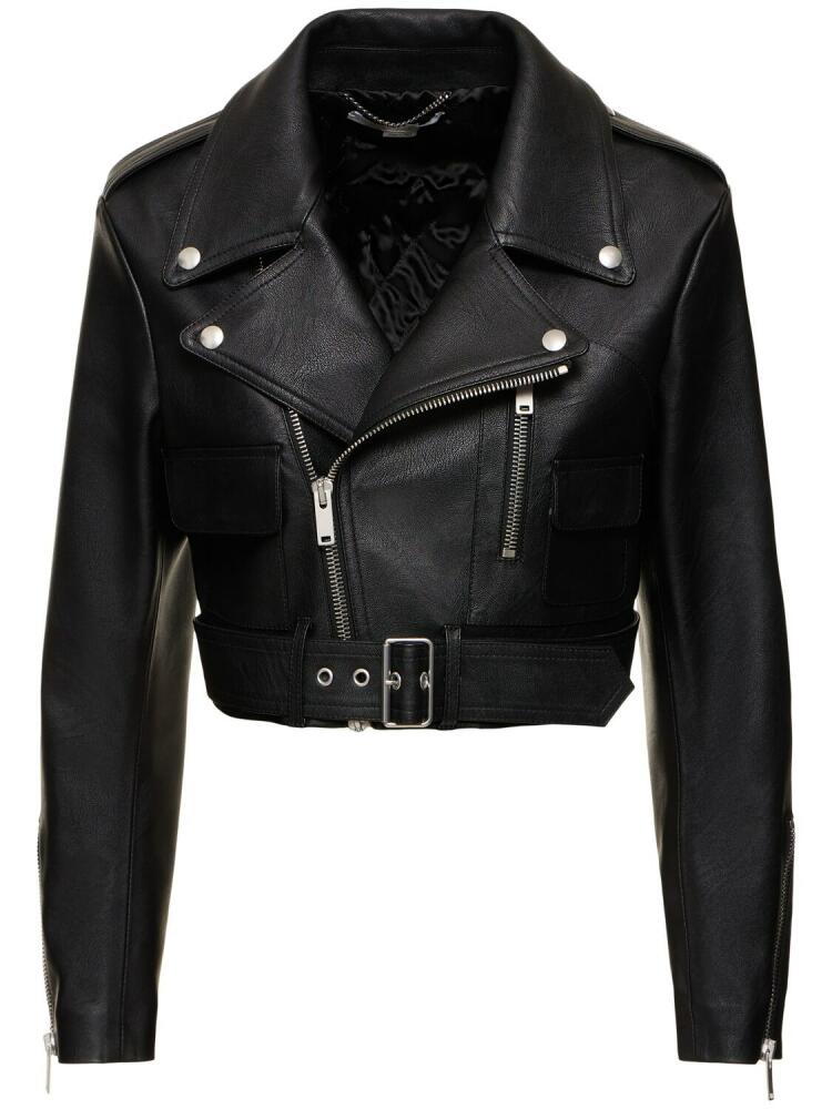 STELLA MCCARTNEY Belted Faux Leather Cropped Biker Jacket Cover