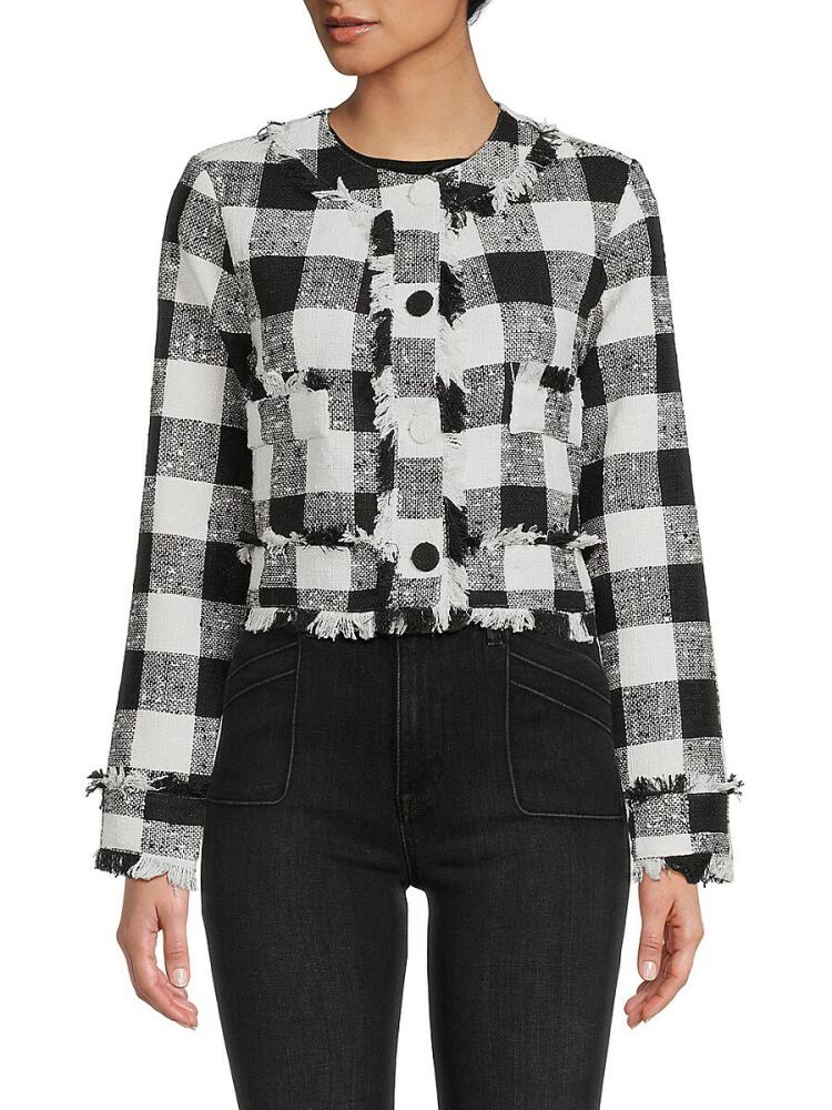 Wdny Women's Frayed Gingham Crop Jacket - Black Ivory Cover