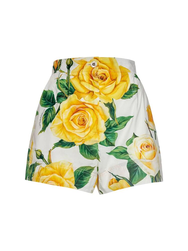 DOLCE & GABBANA Cotton Poplin Rose Printed Shorts Cover