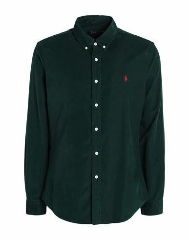 Polo Ralph Lauren Slim Fit Corduroy Shirt Man Shirt Emerald green Cotton Cover