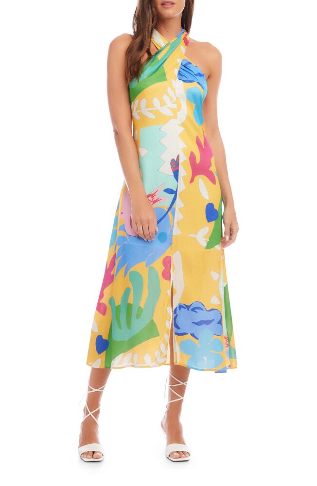 FIFTEEN TWENTY Ivy Printed Crossover Neck Midi Dress in Yellow Print Cover