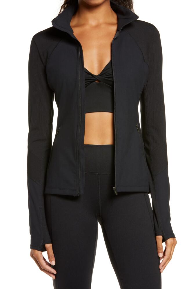 zella Studio Lite Ribbed Detail Track Jacket in Black Cover