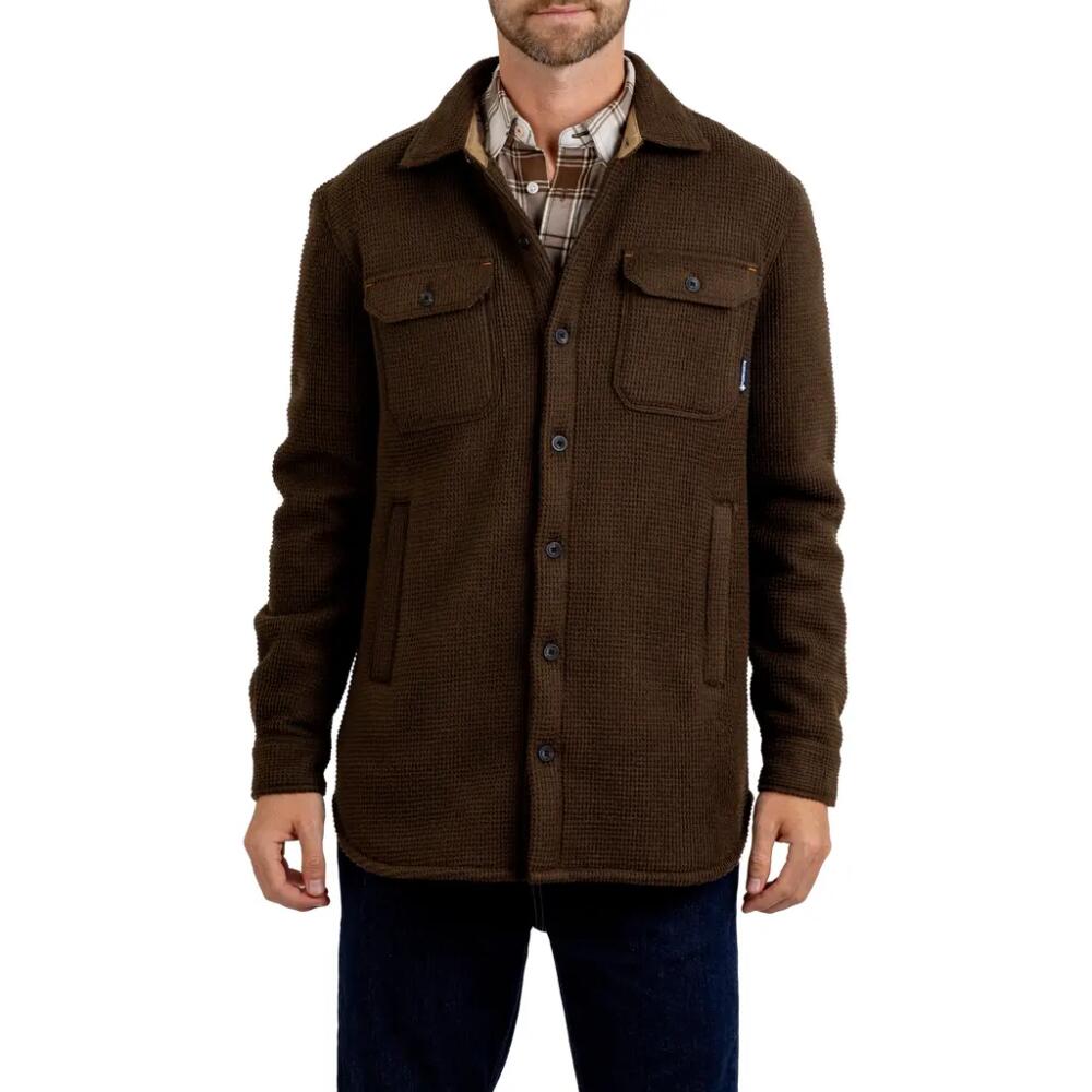 Rainforest Highland Waffle Knit Shirt Jacket with Faux Shearling Lining in Dark Brown Cover