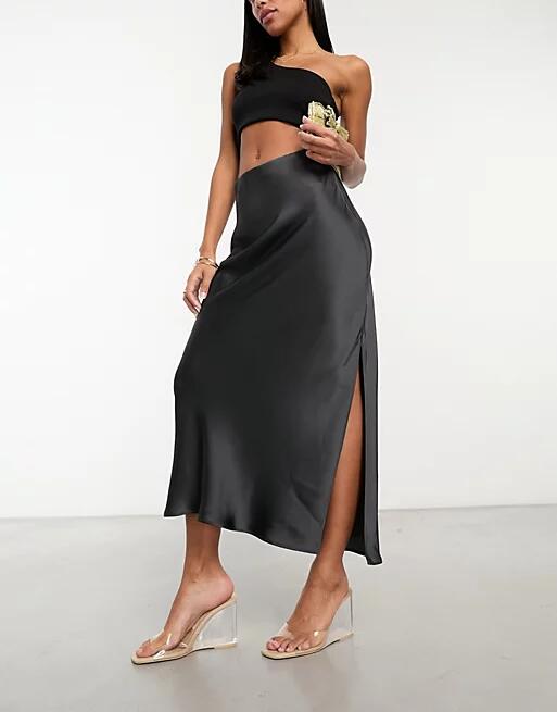 & Other Stories satin slip maxi skirt in dark gray Cover