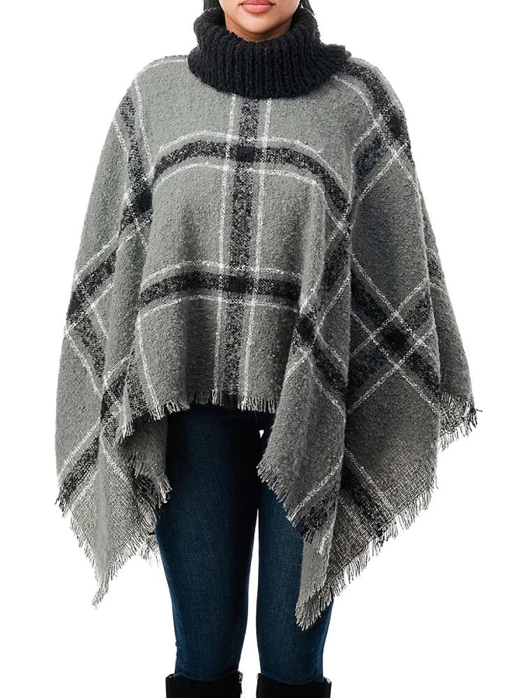 MARCUS ADLER Women's Plaid Fringe Poncho - Grey Cover