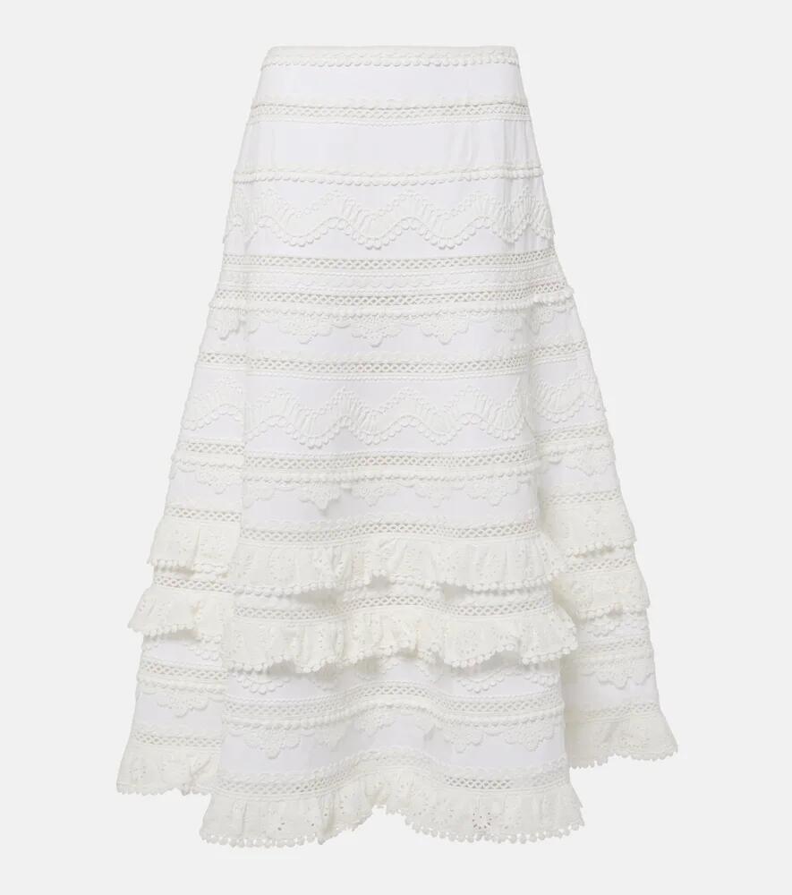 Carolina Herrera Embroidered tiered cotton midi skirt Cover