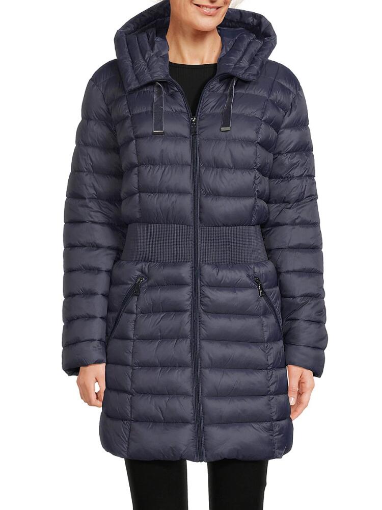 T Tahari Women's Irene Hooded Puffer Jacket - Navy Cover