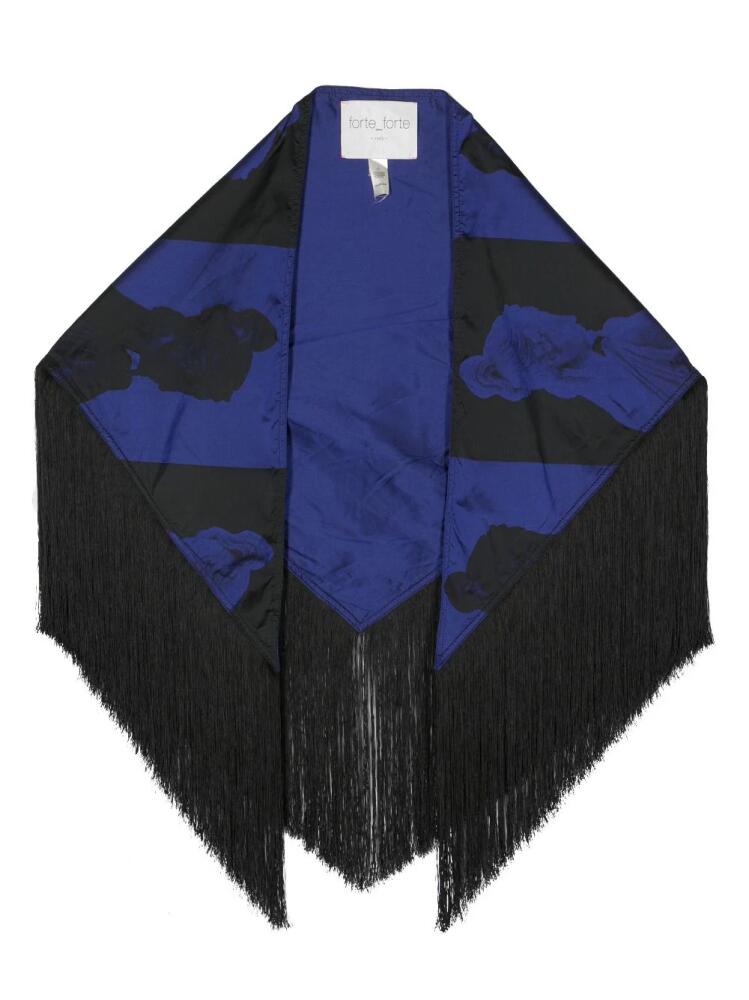 Forte Forte statue-print fringed scarf - Blue Cover