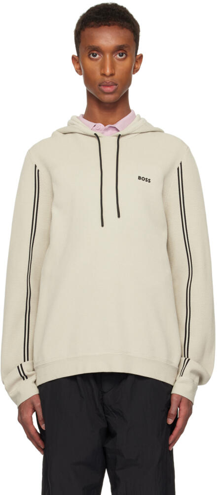 BOSS Beige Regular-Fit Knitted Hoodie Cover