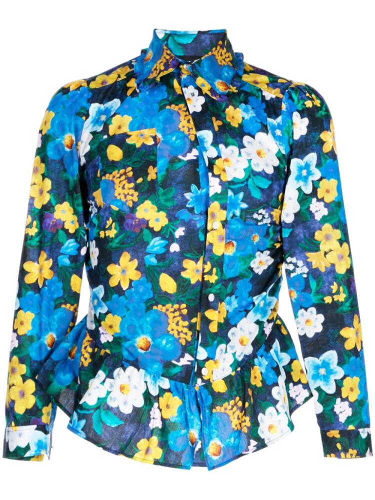 EGONlab. floral-print peplum-hem cotton shirt - Blue Cover