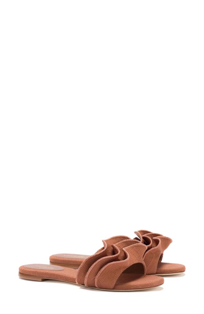 Larroudé Ivy Ruffle Raffia Slide Sandal in Caramel Cover