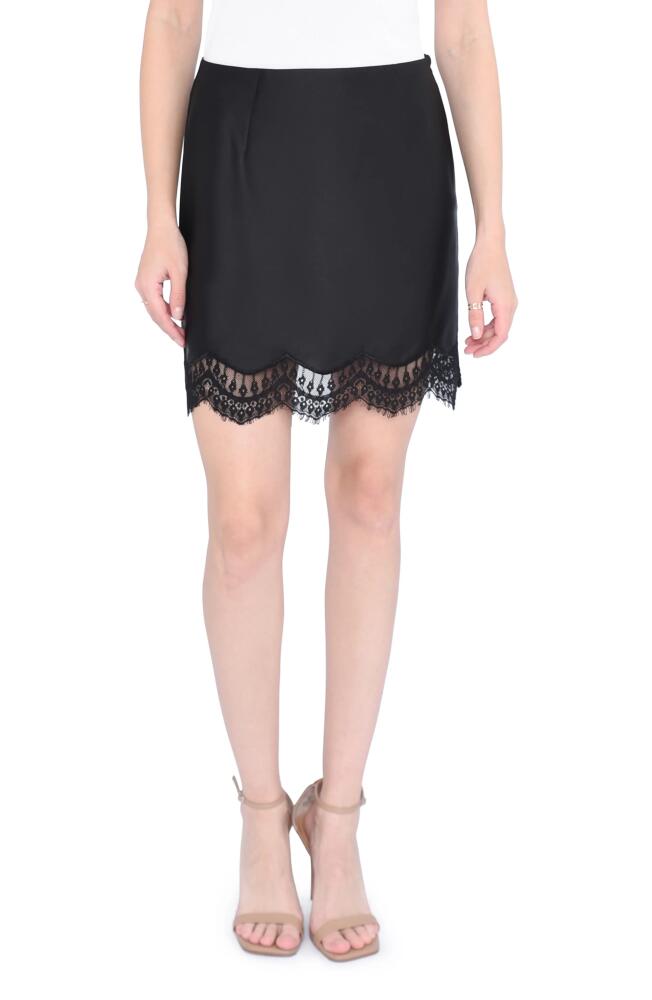 WAYF Lace Trim Satin Miniskirt in Black Cover