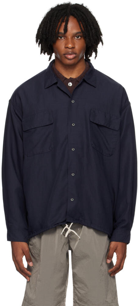 nanamica Navy Open Collar Shirt Cover